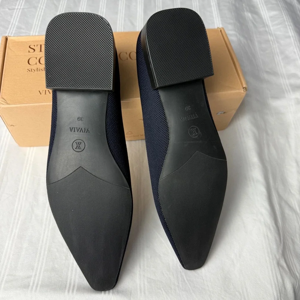 Vivaia Pointed-Toe Knit Block Heel Pumps‎ Comfortable Flats Shoes Size 8 EUR 39